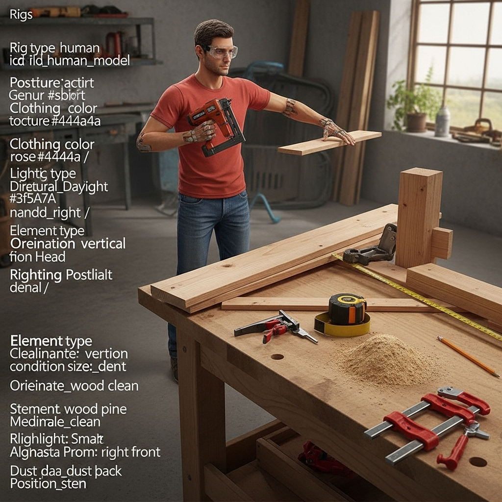 Visually represent the woodworking and DIY tool theme in a bright, modern, and relatable setting —